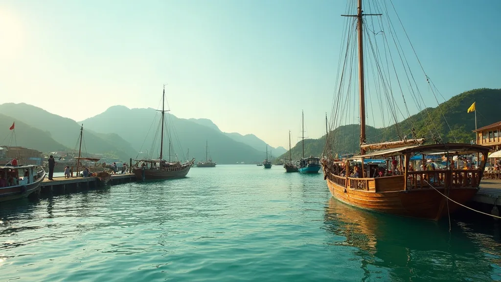 Phinisi boats moored calmly in Labuan Bajo harbor at golden hour, operating normally after the August 2026 earthquake